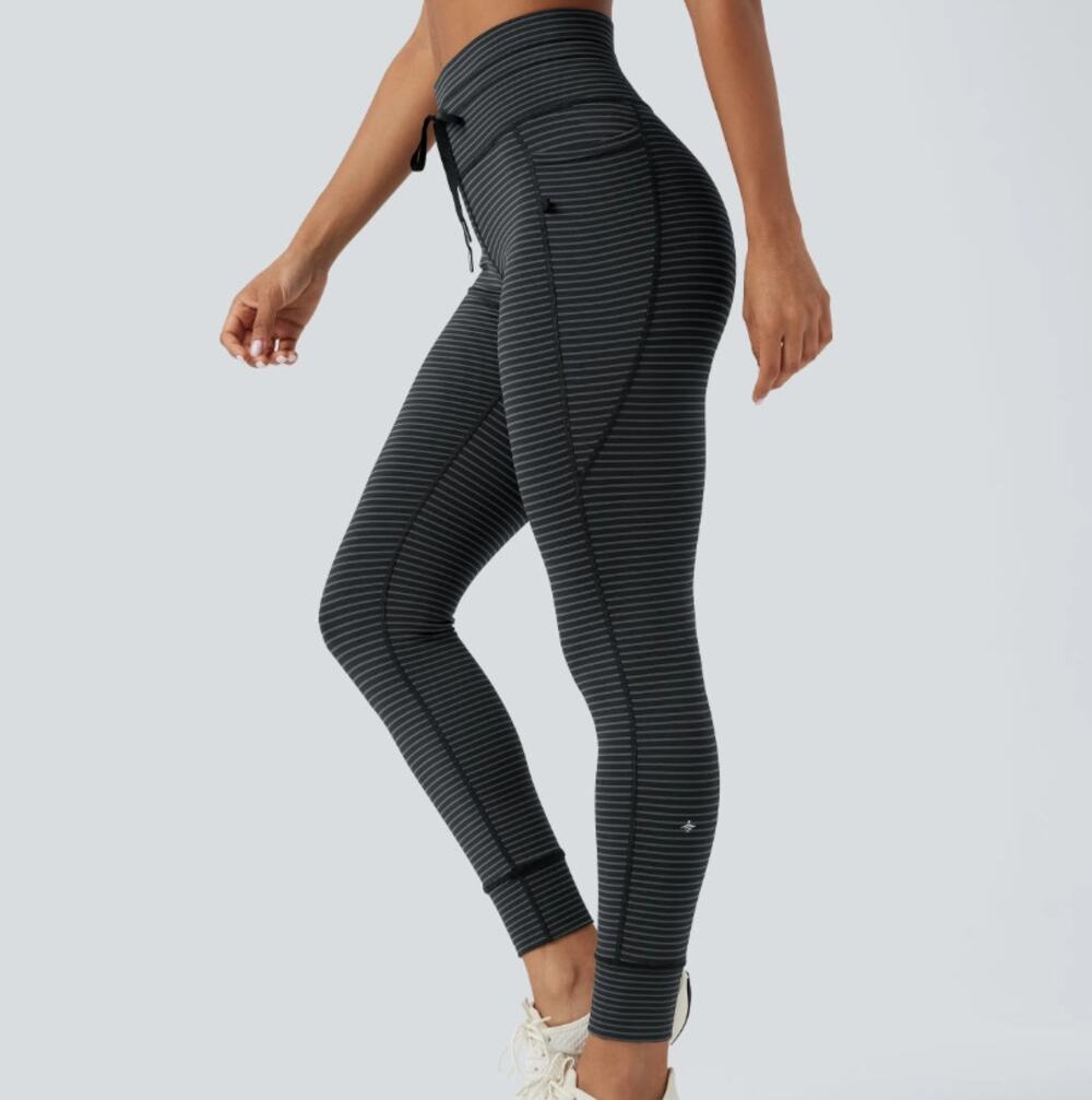 NEW Halara High Waisted Drawstring Striped Yoga Leggings Steel 7/8 MEDIUM - flaw